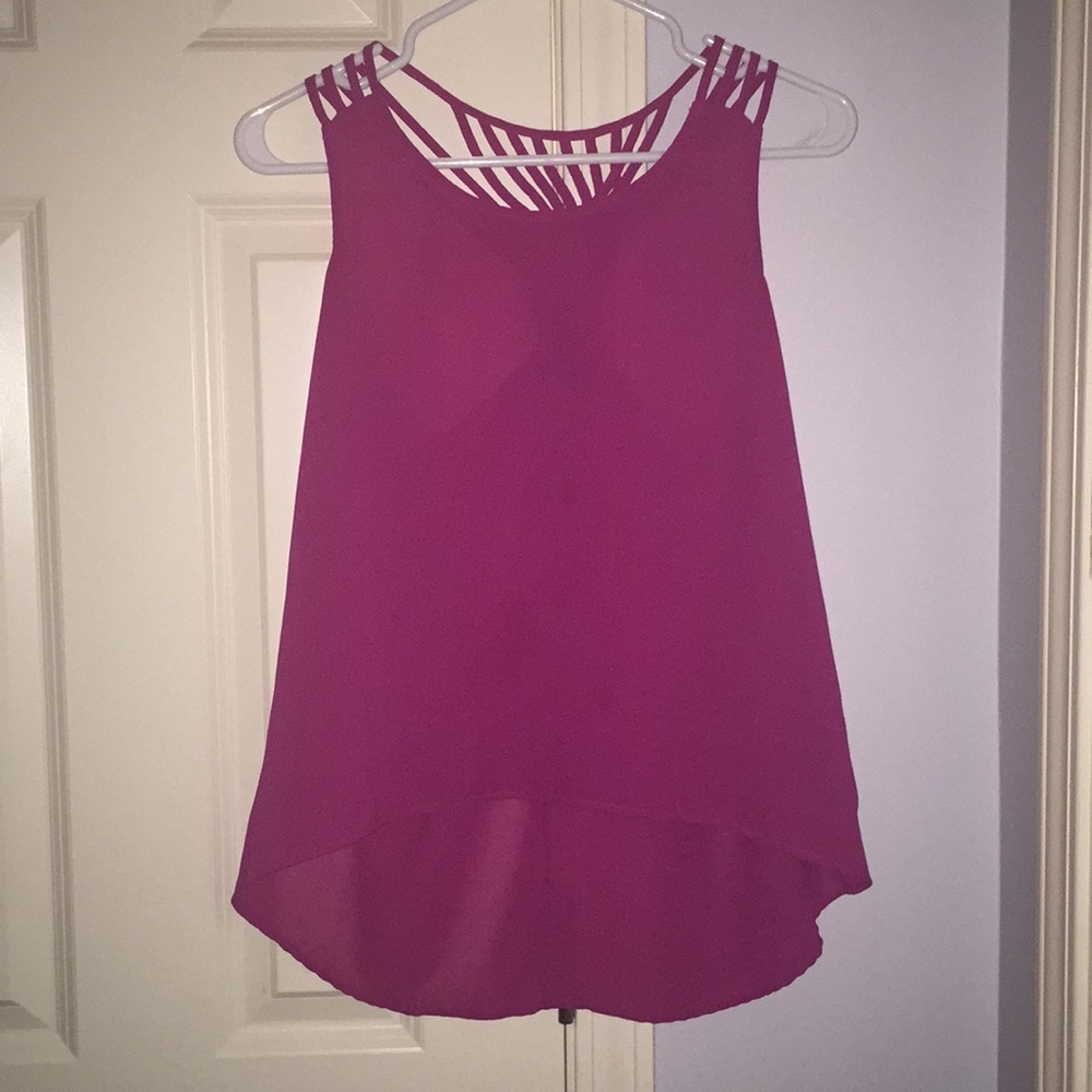 FUCHSIA HIGH LOW POLYESTER INTRICATE RACERBACK TOP